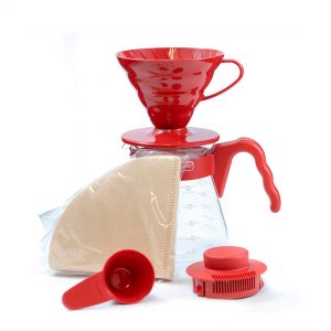 Набор Hario чайник сервировочный с красной пластиковой ручкой, 600 мл и пластиковая воронка для заваривания кофе